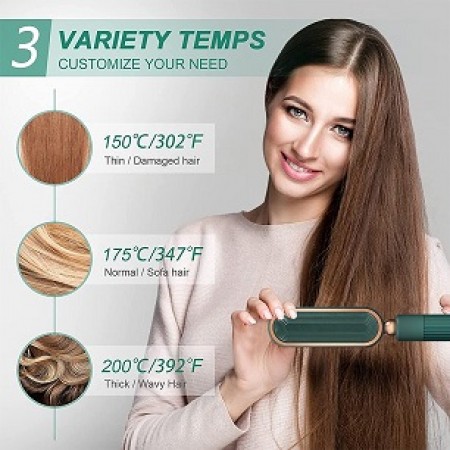 COSMONIC Hair Straightener Brush, Hot Curling Iron with 30s Fast PTC Ceramic Anti-Scald Adjustable Temperatures Double Ionic Hair Care Straight Heated Comb Perfect for Professional Salon at Home